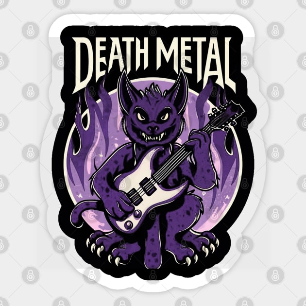 Death Metal Satanic Baphomet Cat playing guitar Sticker by Aldrvnd